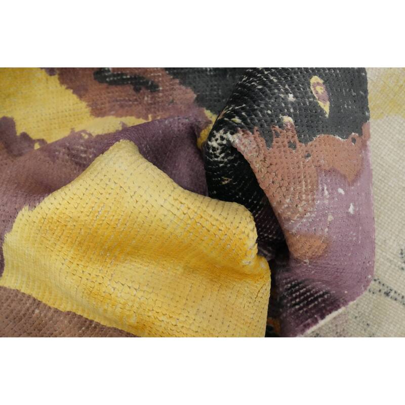 Hand Knotted Oriental Viscose Silk Carpet Modern Animal Pictorial Purples Abstract Area Rug - 7' 9'' X 5' 8''