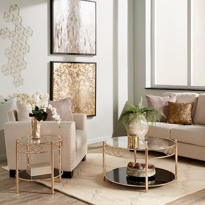 Metropolitan Rose Gold Black Tempered Glass CoffeeTable or Table Set by iNSPIRE Q Bold