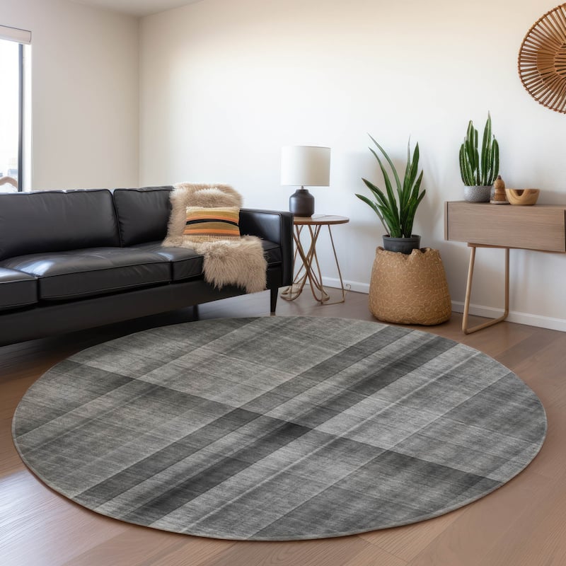 Premium Washable Super Soft Plaid Mayfield Rug - Gray - 8' x 8' - Round