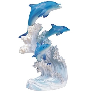 Q-Max 8"H Dolphins Swimming in the Waves Statue Marine Life Decoration Figurine
