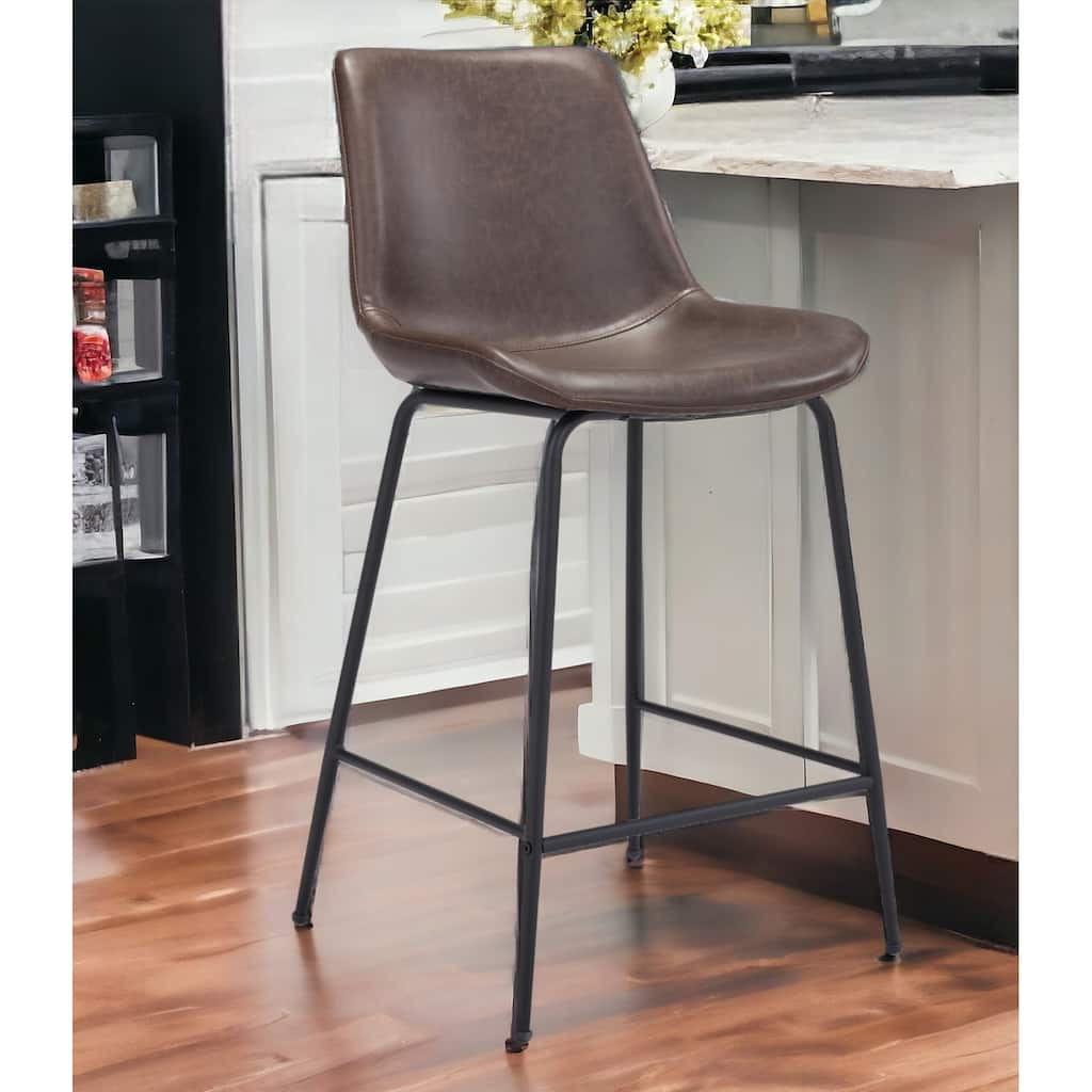 HomeRoots 26" Brown and Black Steel Low Back Counter Height Bar Chair