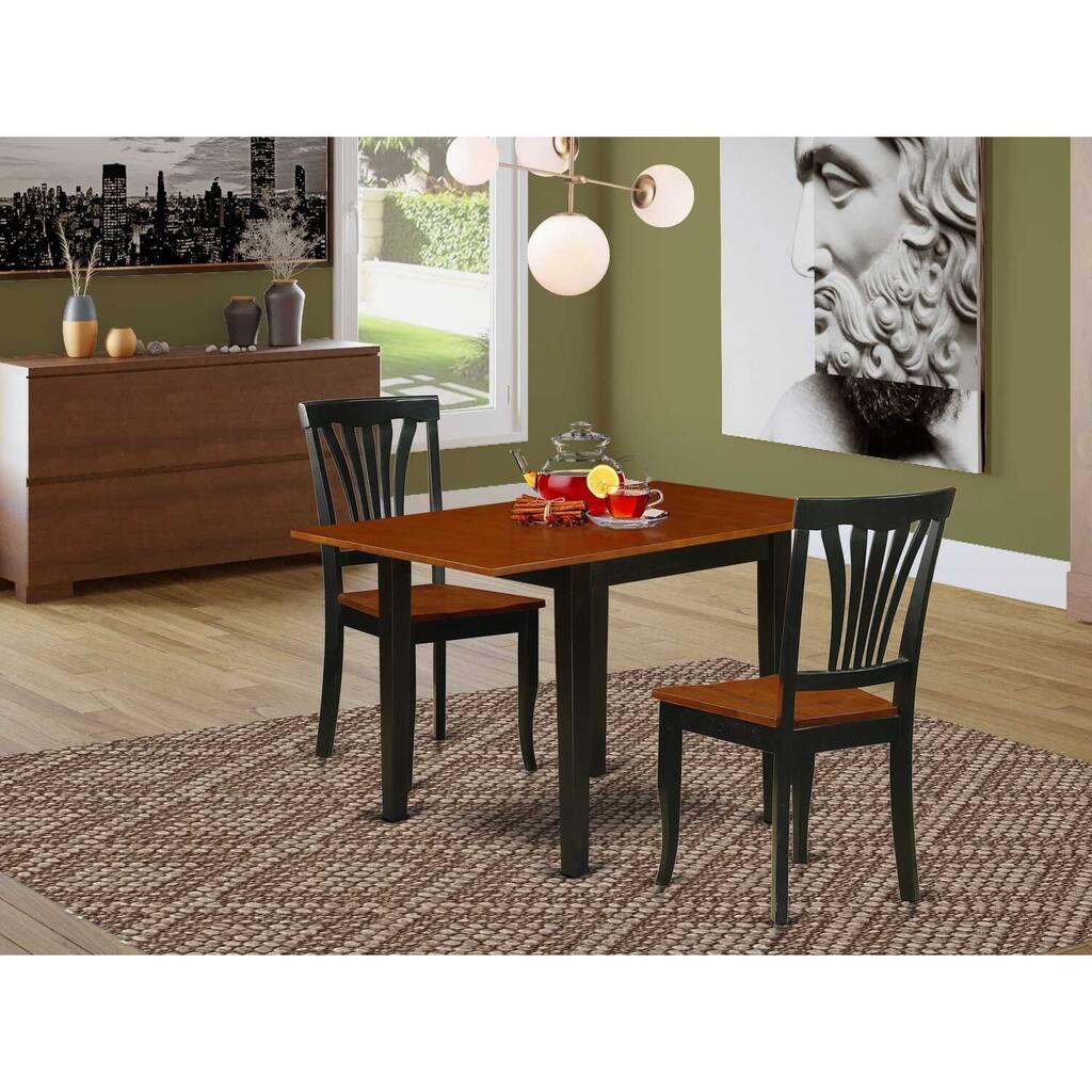 HomeStock 3-Piece Black and Cherry Finish Solid Wood Top Dining Table Set