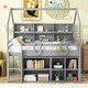 preview thumbnail 2 of 6, Grey Twin Size Pine Wood House Loft Bed with Storage Shelves, Guardrails
