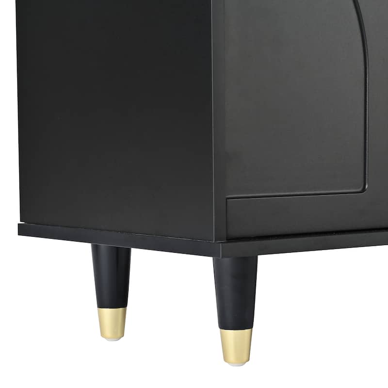 Black 69.6" TV Stand with Adjustable Shelves, Gold Handles and Arch Fluted Glass Doors for TVs Up to 78"