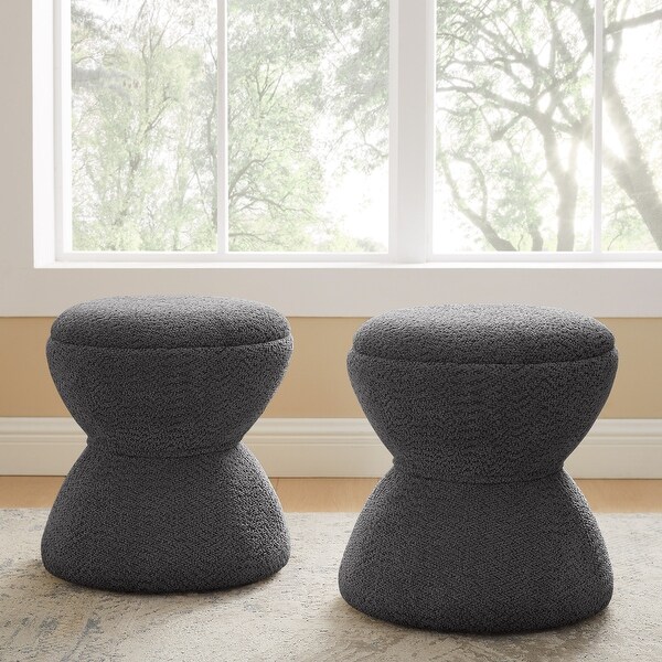 VANOMi Djembe Boucle Upholstered Ottoman, Pouf, Vanity Stool for