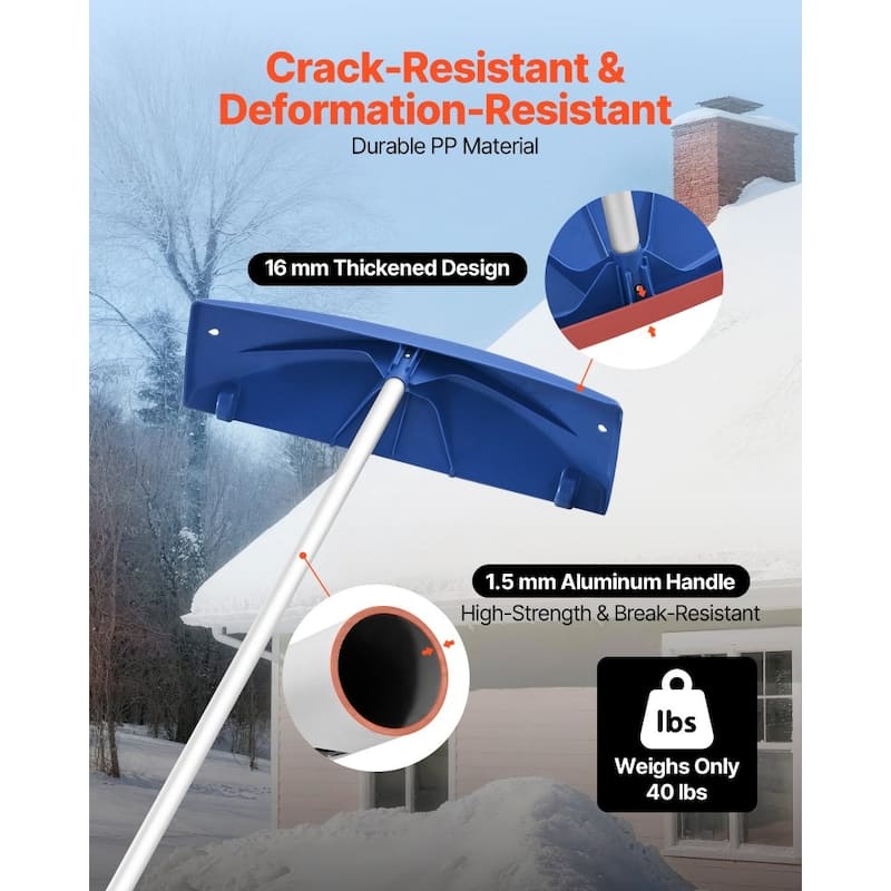 24-Inch Roof Snow Rake with Extendable Aluminum Handle for Efficient Snow Removal - 46.46”-218.50” x 23.62” x 6.10”