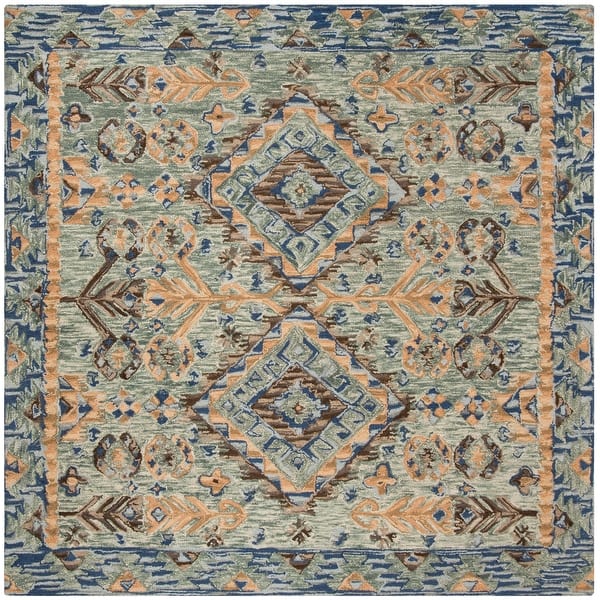slide 2 of 5, SAFAVIEH Handmade Aspen Myrta Boho Tribal Wool Rug 3' Square - Blue/Beige - Square