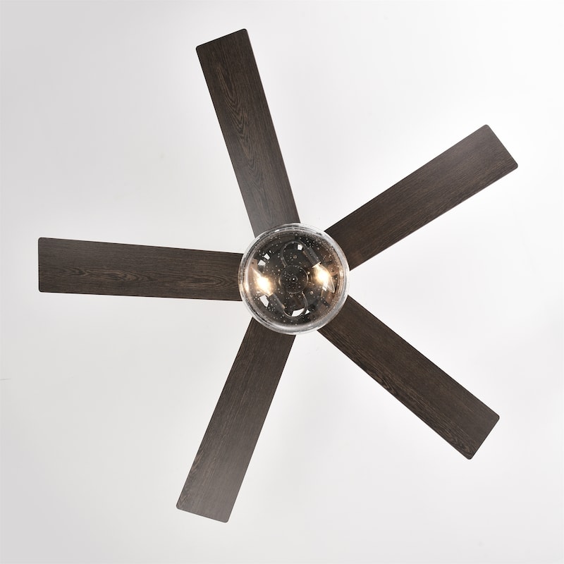 Lighted Ceiling Fan with Wood Nickel Crystal Shade