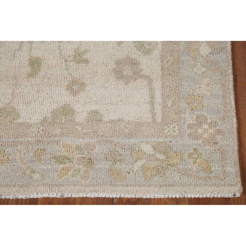 Hand Knotted Oriental 100% Wool Carpet Transitional All-Over Beige & Ivories Oushak Runner Rug - 11' 7'' X 2' 7''