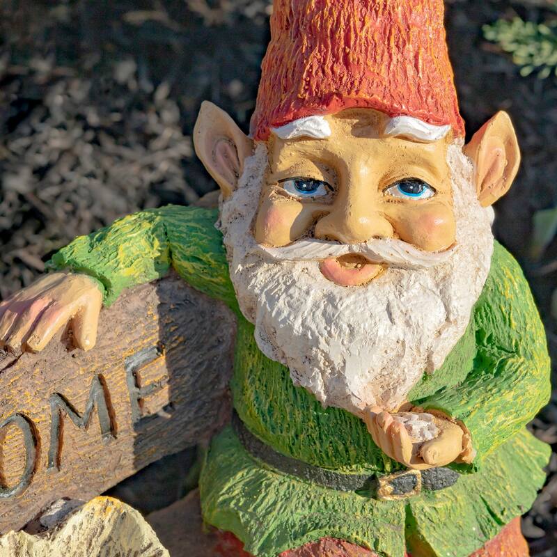 15.35 Inch Tall Spring Garden Gnome with Welcome Sign