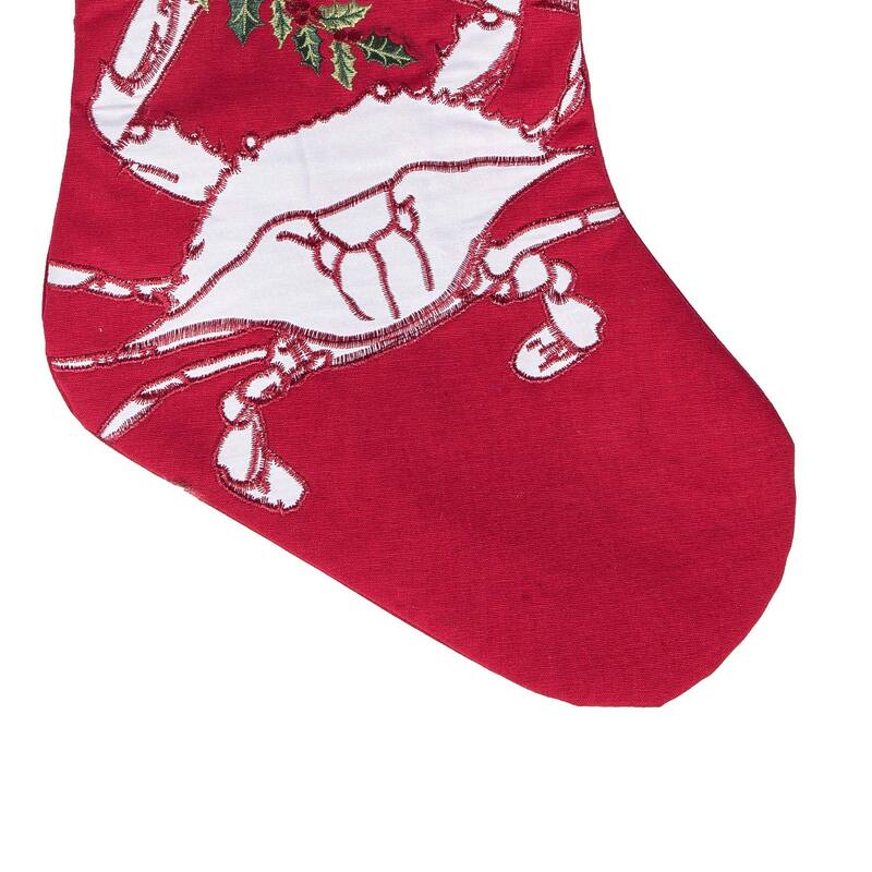 8.5" x 20" Holiday Crab Holding Holly Branch Christmas Stocking