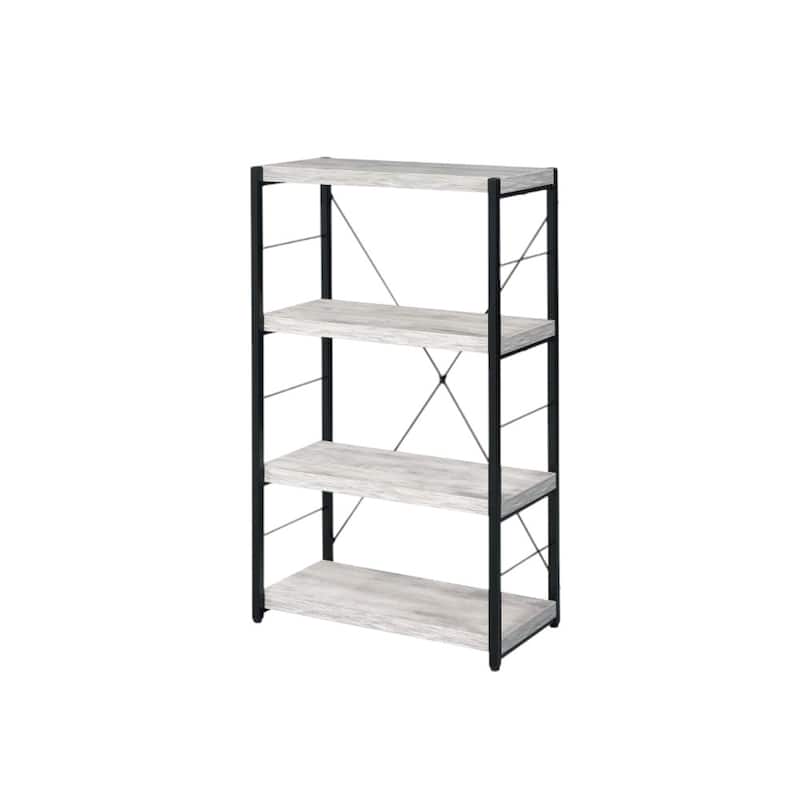 HomeRoots 43" Antiqued White And Black Metal and Wood Four Tier Etagere Bookcase