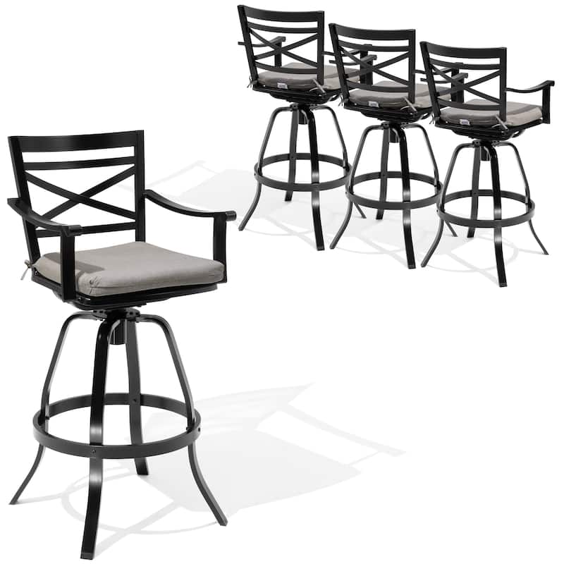 Outdoor Bar Stools Patio Cast Aluminum Swivel Barstools with Sunbrella Cushion - CAST SHALE - 4PC