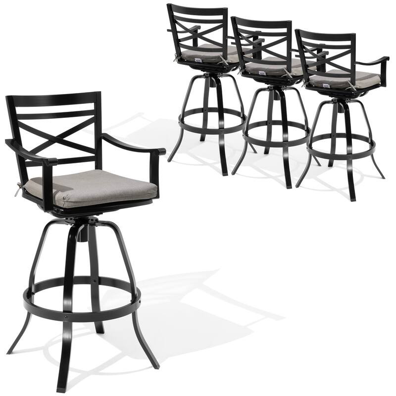 Outdoor Patio Cast Aluminum Swivel Bar Stools with Sunbrella Cushion