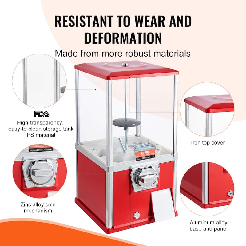 VEVOR Gumball Machine for Kids Home Vending Machine Rectangle Bubble Gum Machine for Game Stores Coin Operated Gumball Bank