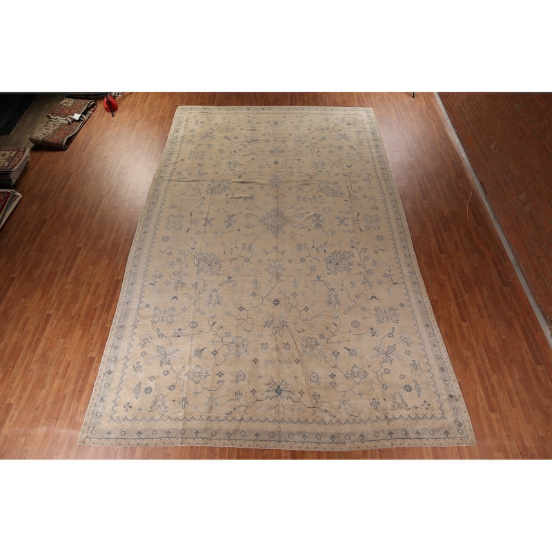 Pre-1900 Antique Vegetable Dye Oushak Turkish Large Wool Carpet - 12'5" x 19'1"
