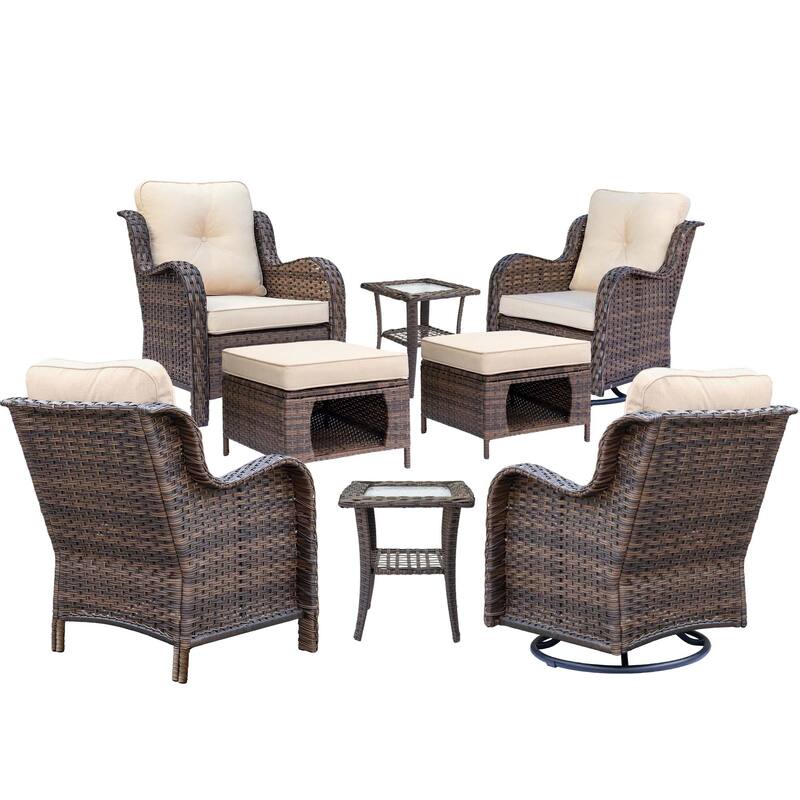 Patio Conversation Sets-Wicker Patio Furniture Sets with Swivel Chairs