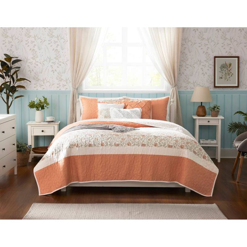 GDF Studio - Cotton Percale Reversible Quilt Set with Decorative Pillows
