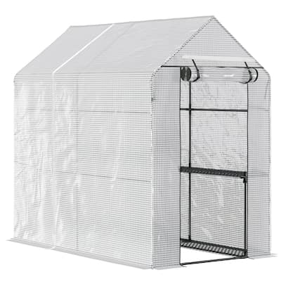 Walk-in Greenhouse, Outdoor Portable Plant Flower Growing Warm House with Roll-up Door and 4 Shelves, White