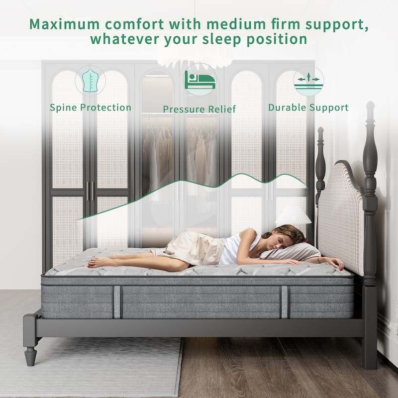 Luxury 12'' Memory Foam Hybrid Mattress in a Box, Twin/Full/Queen/King Size, for Pressure Relief