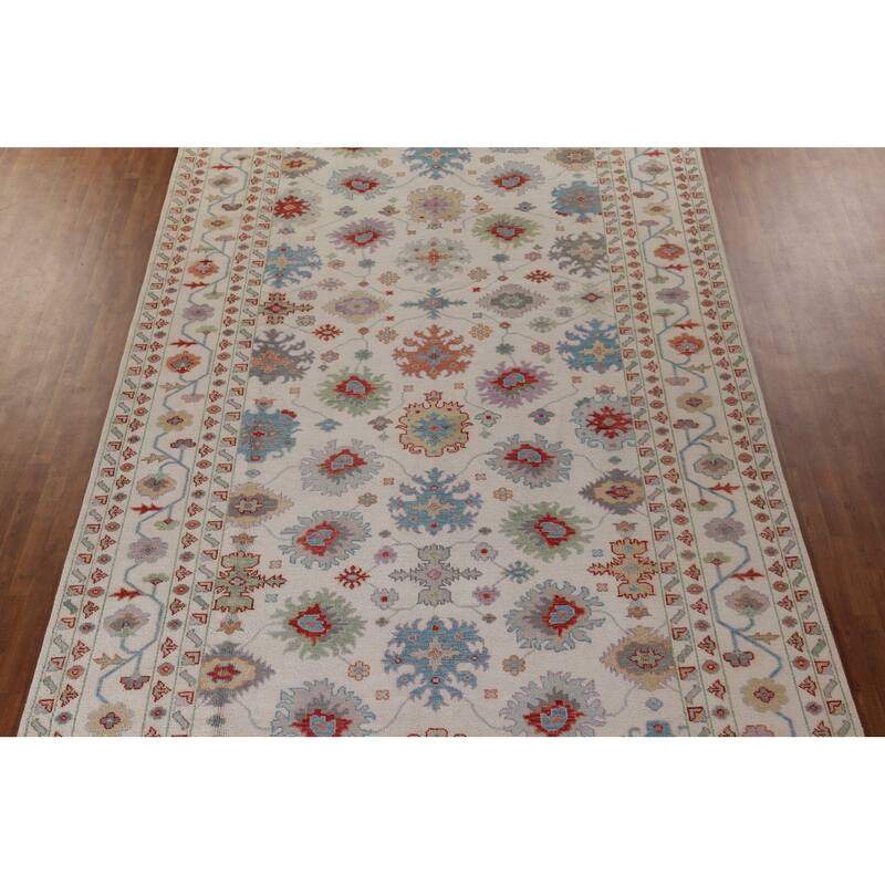 Hand Knotted Oriental 100% Wool Carpet Transitional All-Over Beige & Ivories Oushak Area Rug - 17' 10'' X 9' 1''