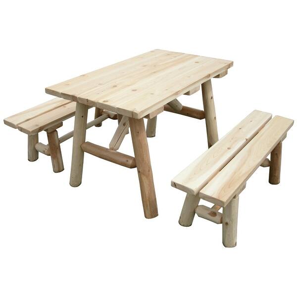 White Cedar Log 4' Picnic Table with Detached Benches Bed Bath