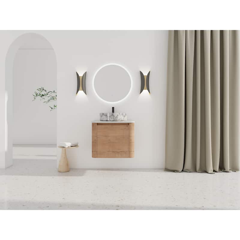 24'' Wall-Mounted Bathroom Vanity With Ceramic Art Sink & 1-Soft-Close Door,KD-Packing, Plywood