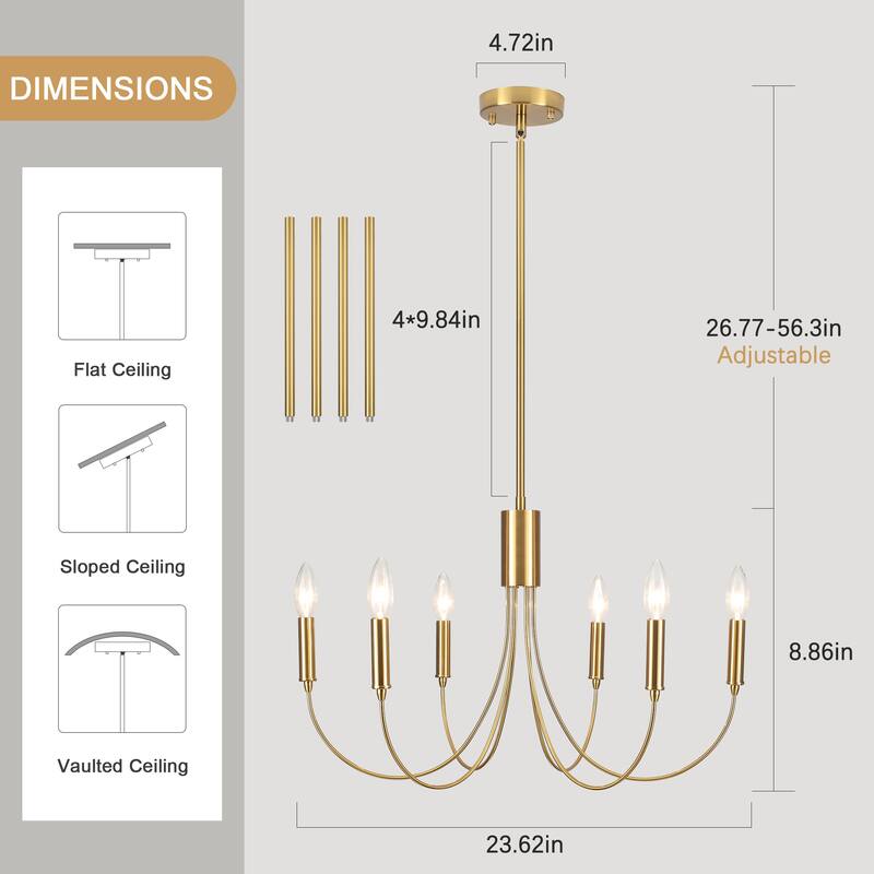 6-Light Modern Candlestick Hanging Linear Chandelier Lighting Island Chandelier for Kitchen Island