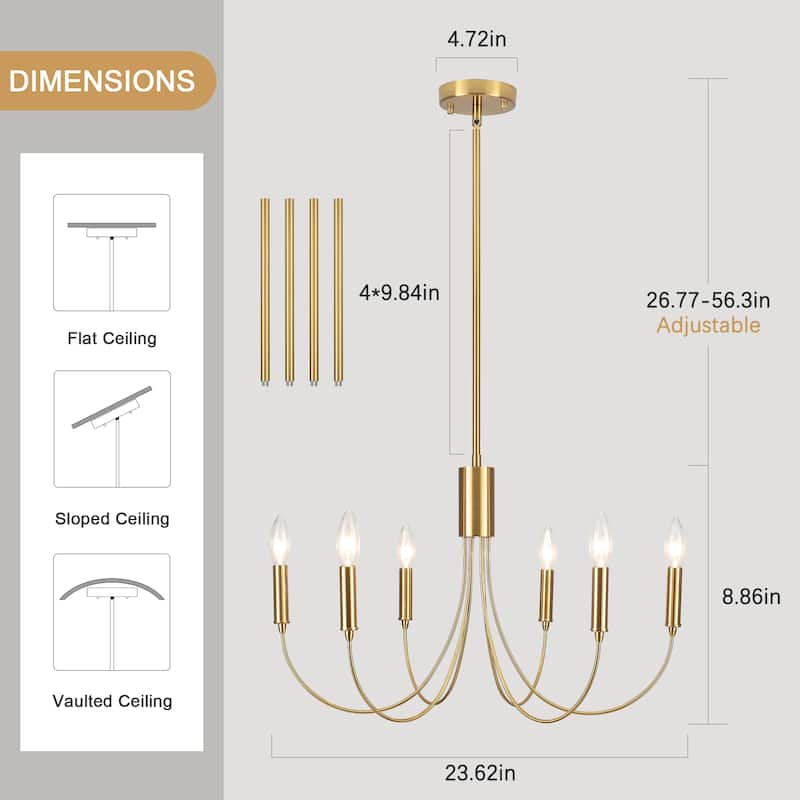 Farmhouse style 6 - Light Metal Candle Chandelier for Kitchen Dining Room - N/A