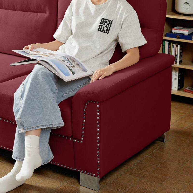 82 Inch Modern 3 Seater Sofa with Snowfleece Fabric, Compressed Upholstered Couch for Living Room Bedroom