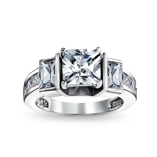 3CT Square Princess Cut 3 Stone CZ Engagement Ring 925 Sterling Silver. Opens flyout.