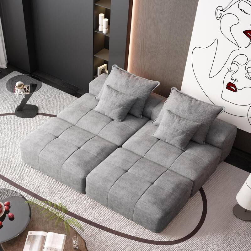 Modern Oversized Modular Chenille Sectional Sofa with 2 Ottomans and 2 Seat, 4 Pillows for Living Room