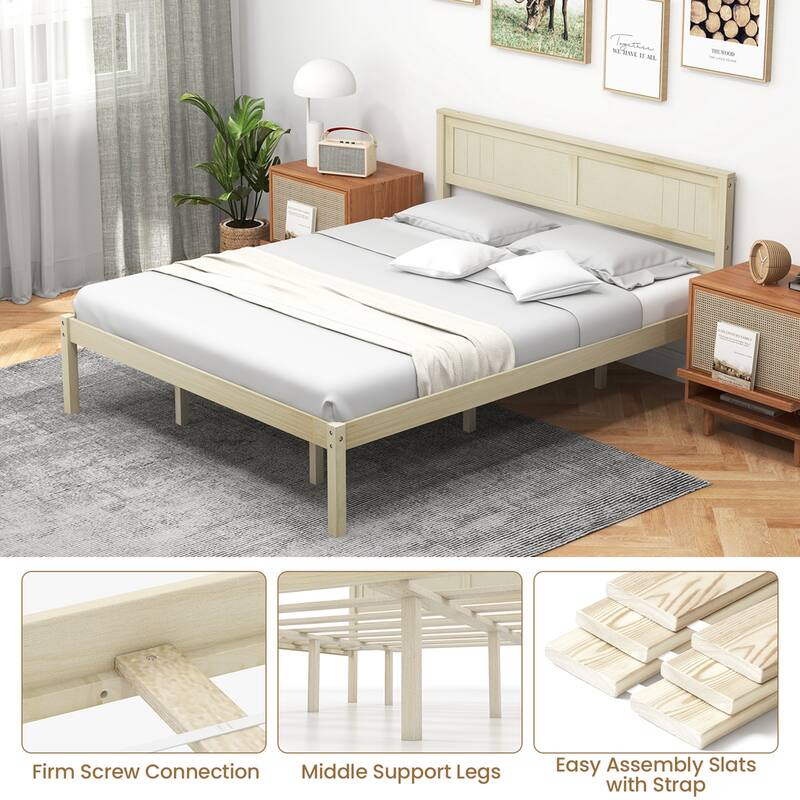 Costway Full/Queen/Twin Size Wooden Platform Bed Frame with Headboard