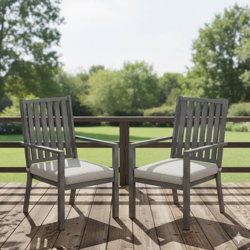 Set of 2 23" Aluminum Patio Dining Chairs with Thick Gray Cushions and Gray Frame