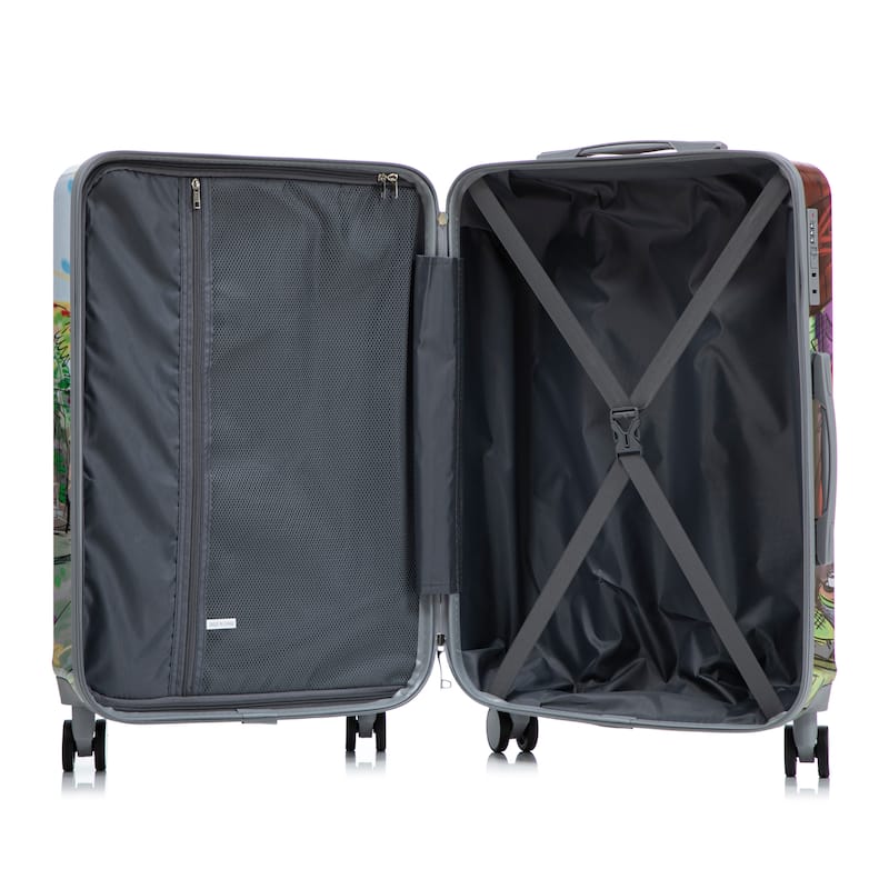3 Pcs Lightweight ABS Hardside Suitcases, 20"/24"/28" Carry on Suitcase with Printed Pattern and Tsa Lock and Spinner Wheels