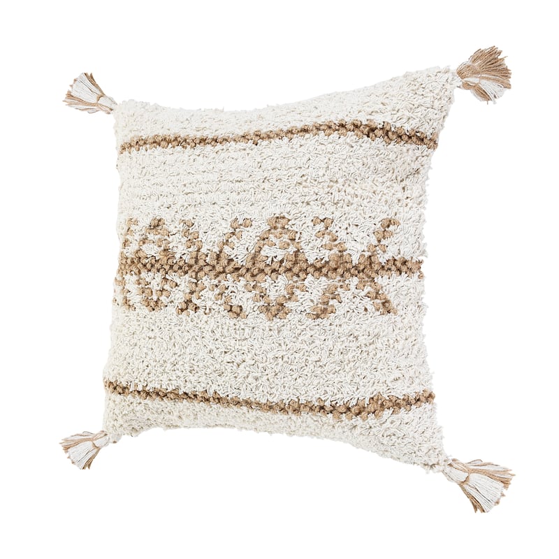 Sevita Boho-Chic Geometric Jute and Cotton Throw Pillow
