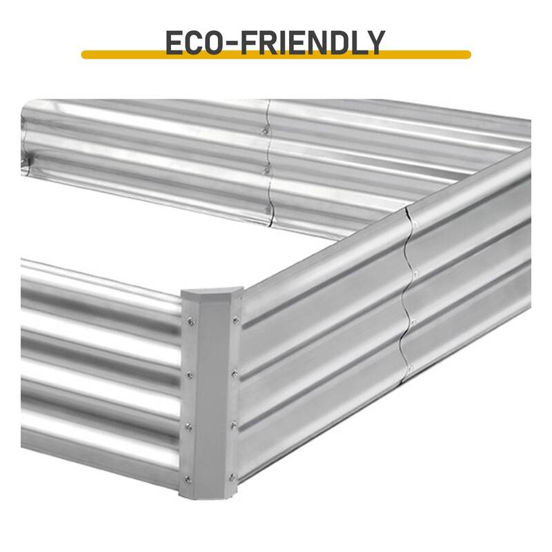 Silver Galvanized Steel Raised Garden Bed Set of 2 with Open-Bottom Design - 96” L x 48” W x 12” H