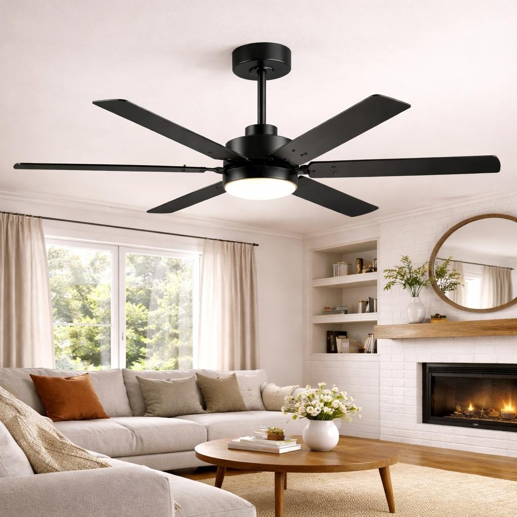 48" LED Ceiling Fan with Light, 5 Reversible Blades, DC Motor, 6 Speeds, Remote Control, Memory Function - Remote Control