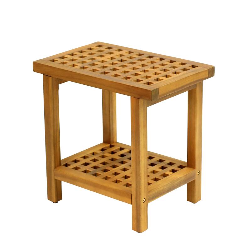 Armin 18.1" Classic Grid Slat Solid Acacia Wood Indoor/Outdoor Shower Stool, By JONATHAN Y - 18.1L x 11.81W x 17.72H - Natural