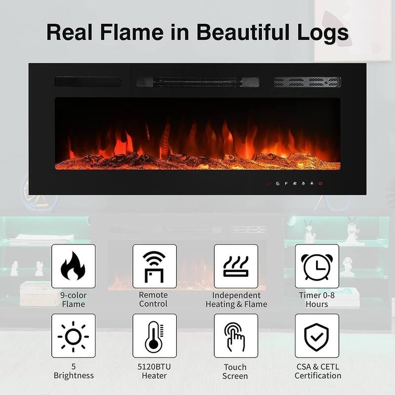 EROMMY Electric Fireplace TV Stand, Living Room Media Storage Cabinet and Entertainment Console