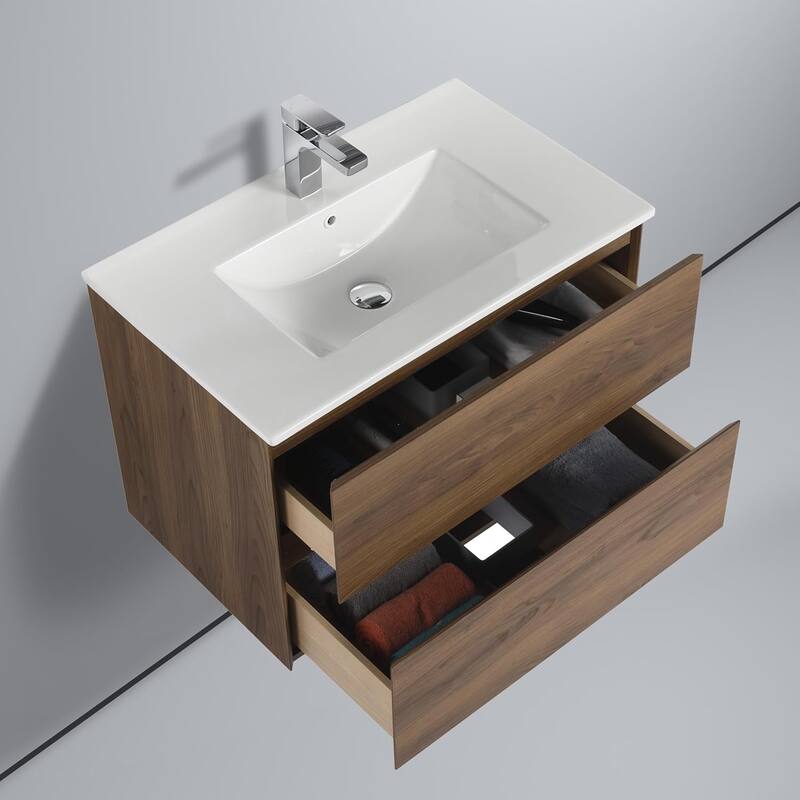Blossom 30 Inch All Wood Wall Mounted Floating Bathroom Vanity with Sink