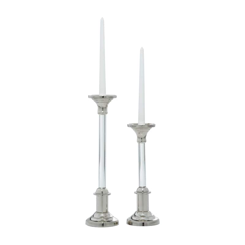 Aluminum Metal Candle Holder - Set of 2 Silver - Roche River Decor - 4"W x 4"L x 16"H