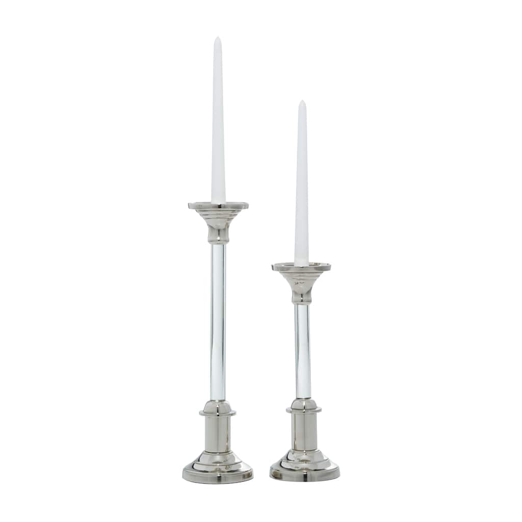 Aluminum Metal Candle Holder - Set of 2 Silver - Roche River Decor - 4"W x 4"L x 16"H
