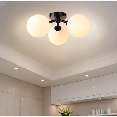Modern Semi Flush Mount Ceiling Light - 3 Spheres Globe Design