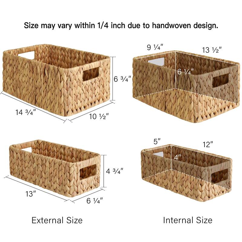 Water Hyacinth Storage Baskets Set of 3, Wicker Baskets with Handles for Bedroom, Bathroom, Pantry, Shelves