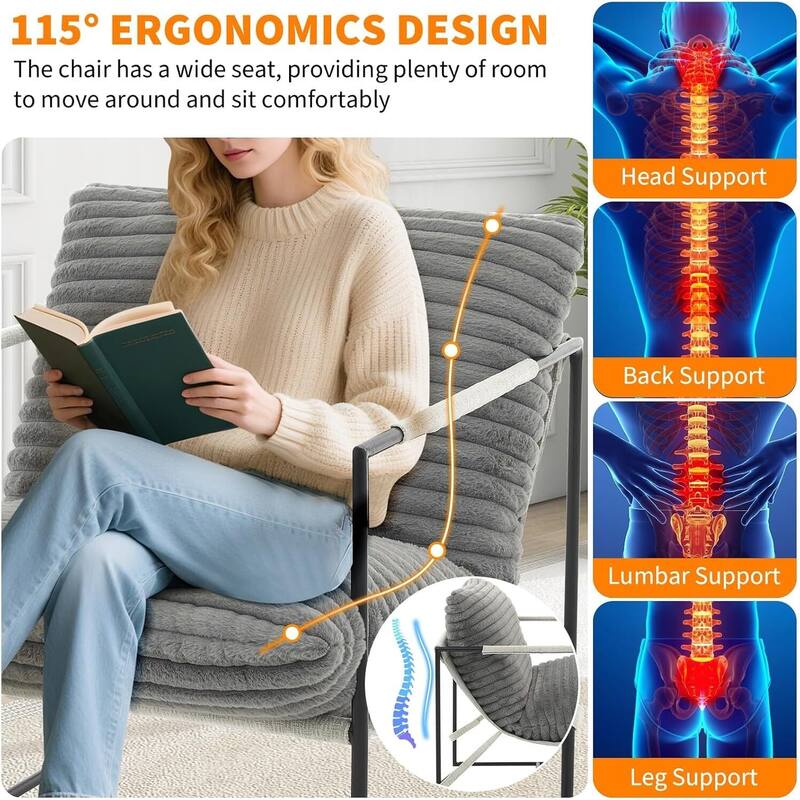 Modern Sling Accent Chair, Upholstered Lounge Armchair for Living Room, Bedroom