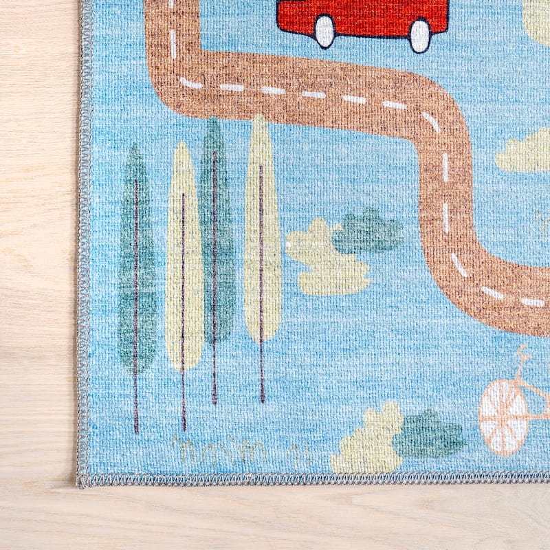 Nuloom Chalea SpinClean Kids Town Machine Washable Area Rug