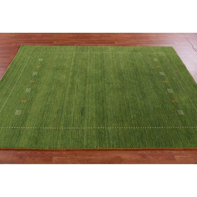 Hand Knotted Oriental 100% Wool Carpet Tribal Tribal Green Gabbeh Area Rug - 7' 9'' X 5' 8''