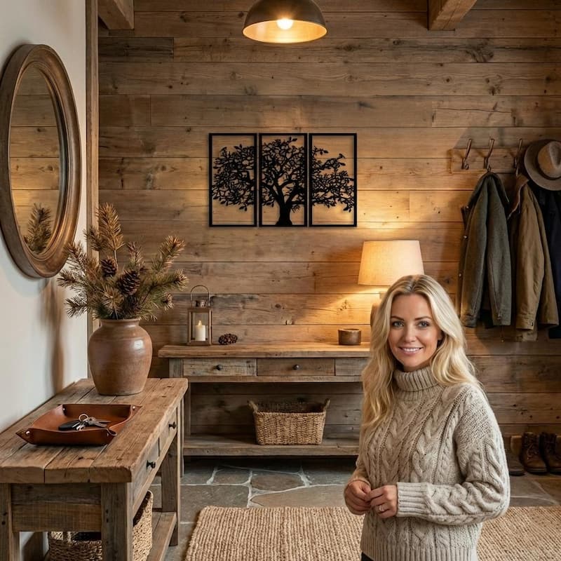 Tree of Life 3 Panels Metal Wall Decor for Home and Outside - Wall-Mounted Geometric Wall Art Decor