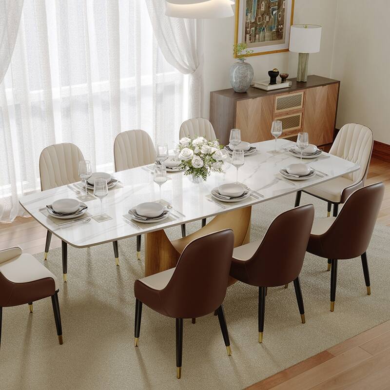63"-94" Hobart Modern Dining Table with Rectangular Sintered Stone Tabletop and Carbon Steel Leg for 4-10